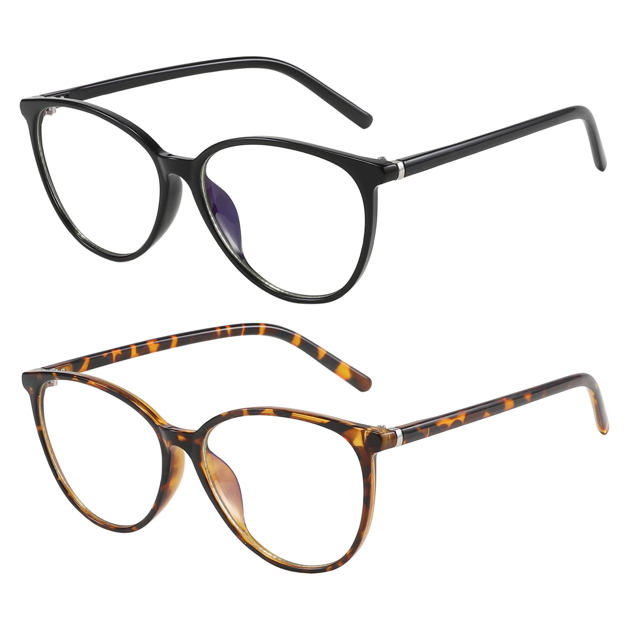 VIPBEST Blue Light Blocking Glasses for Women Men Round Oval Cat Eye Womens Computer Gaming Blue Light Glasses 2 Pack Black/Demi Browm