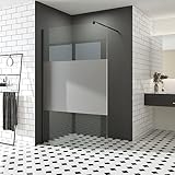 [Duschkabine Sicherheitsglas]Schwarz Walk-In Dusche aus starkem 8 mm Sicherheitsglas Milchglas.Es zeichnet sich durch eine höhere Schlag- und Stoßfestigkeit aus.Obere Haltestange, Variabler Wandabstand: 73-123cm, Material: Edelstahl.