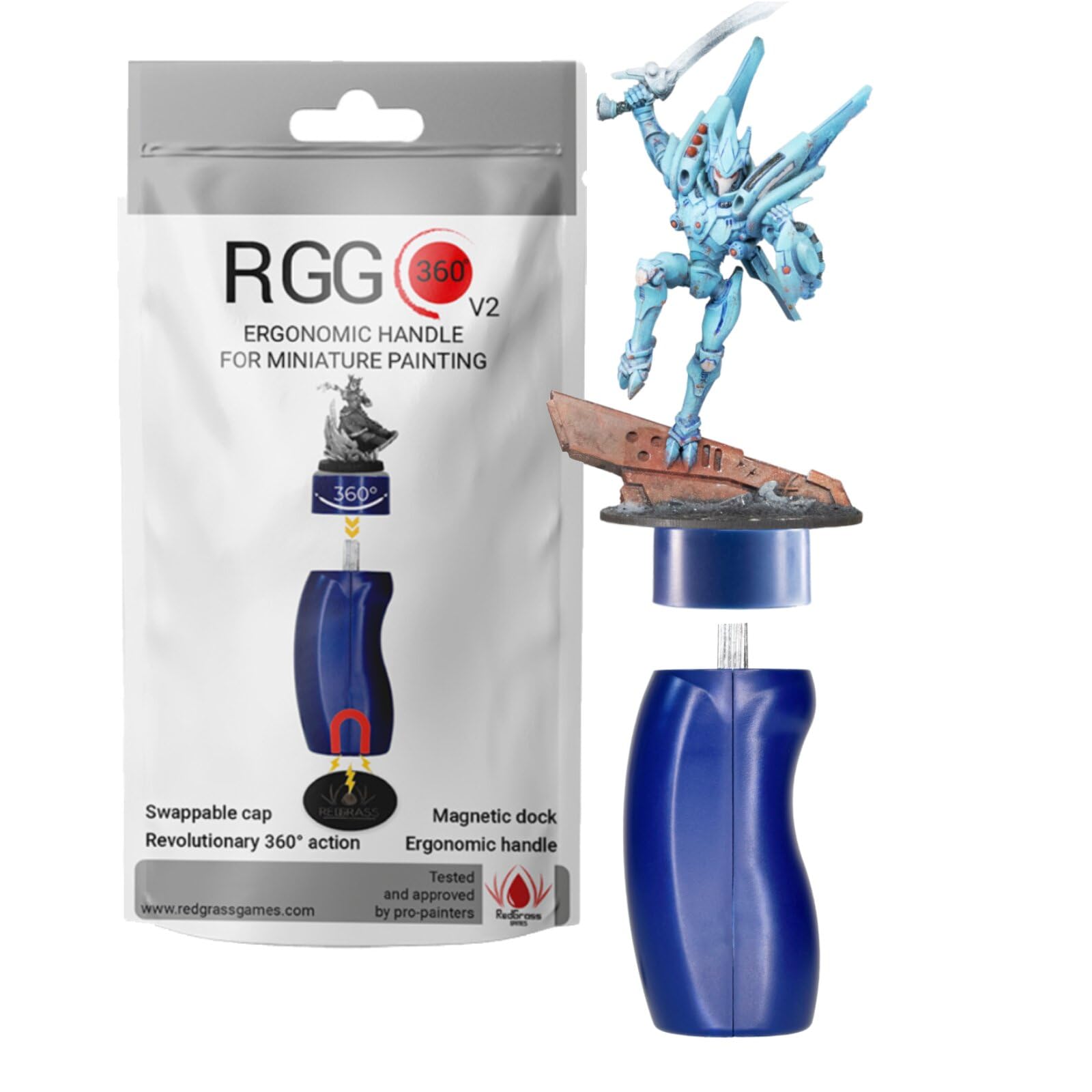 Redgrassgames RGG 360 V2 - Manico per pittura in miniatura, colore: blu magnetico