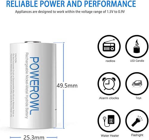 Miniatura 3 de POWEROWL Baterías C recargables con cargador de batería de 4 bahías, carga rápida USB, para baterías recargables AA AAA C D Ni-MH Ni-CD -4 unidades