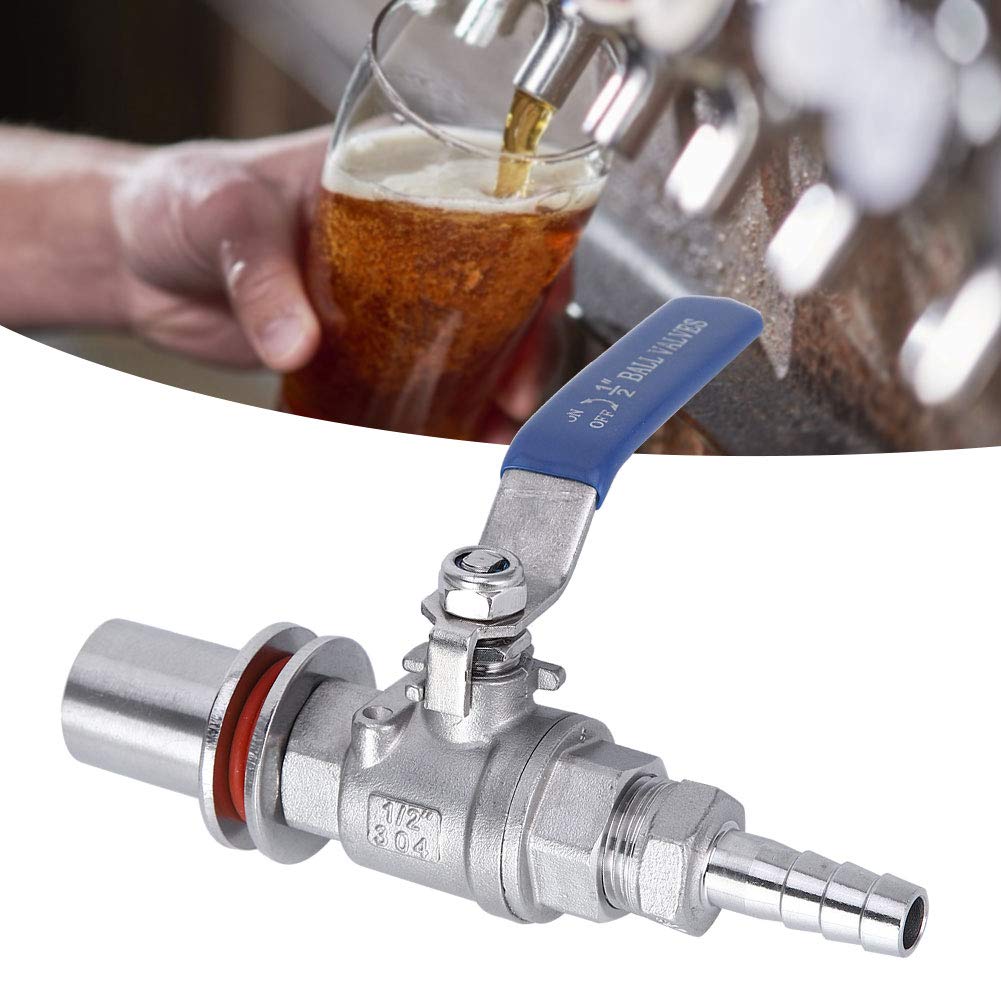 Robinet à bille, filetage femelle de cloison sans soudure en acier inoxydable 304 1/2in Bière Bouilloire Valve Home Brewing Accessory Silver 5.6in