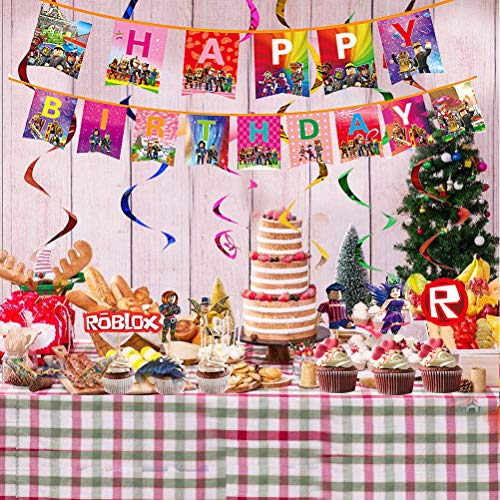 Roblox Roblox Motto Party Supplies Roblox Party Favor Roblox Hanging Swirl Decoraties Happy Bithday Banner Spellen Cake… - Image 7