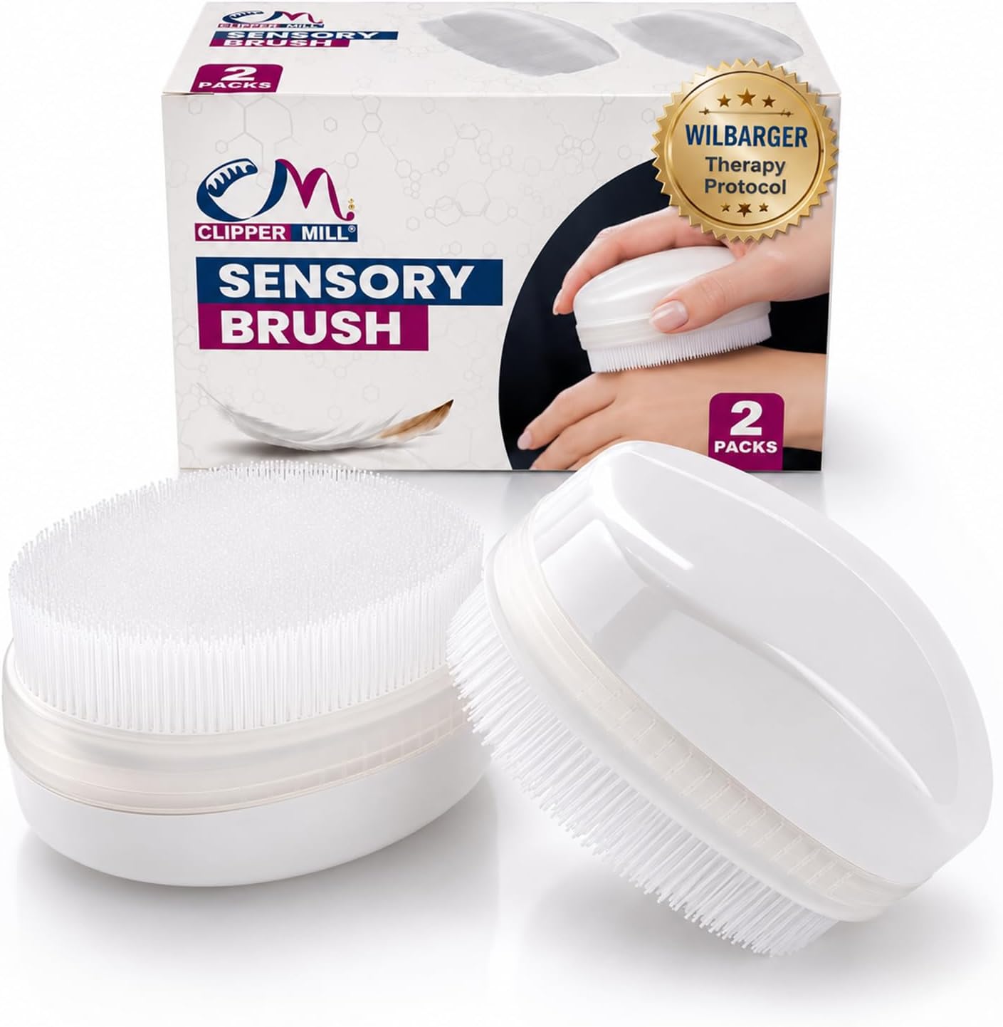 Clipper Mill Wilbarger Therapy Brush, 2 Pack – Therapressure Brush for Occupational Therapy for Sensory Brushing – Designed by Patricia Wilbarger – Use as Part of the Wilbarger Brushing Protocol