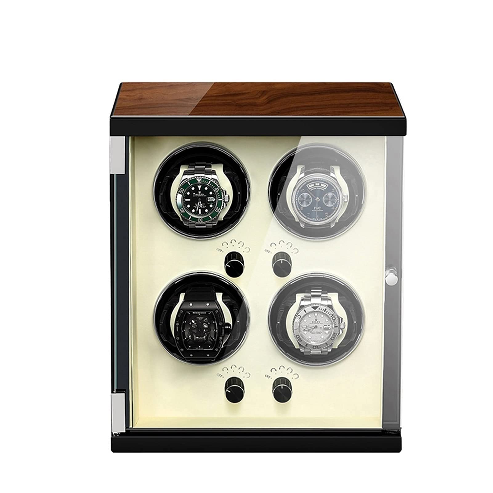 QUSYZD Watch Winders for 4 Automatic Watchwith Ultra-Quiet Motors,Multiple Rotation Modes,Built-in Illumination,