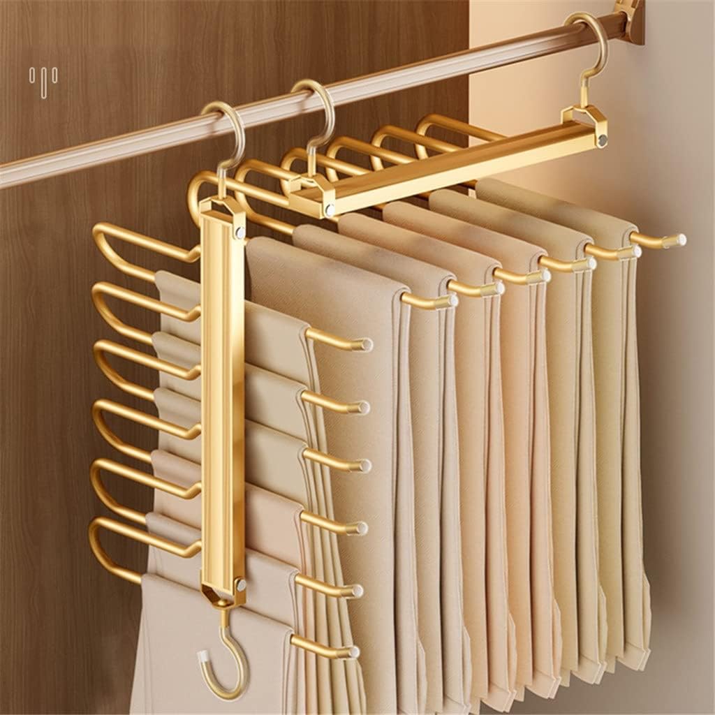 6 in 1 Trouser Hangers Magic Multi Layer Aluminium Alloy Pants Storage Rack 360 Rotatable Foldable