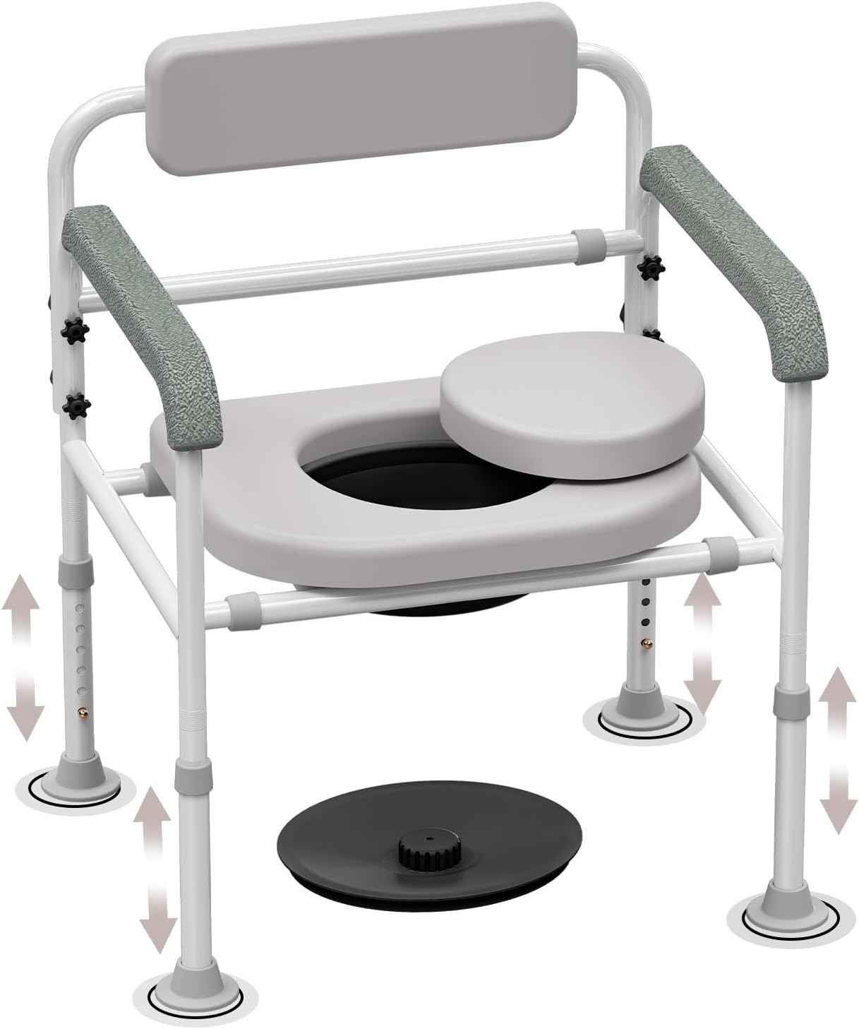 Adjustable Medical Bedside Commode Chair with Padded Backrest, Height Adjustable, Drop Arm Support Improved toilet chair