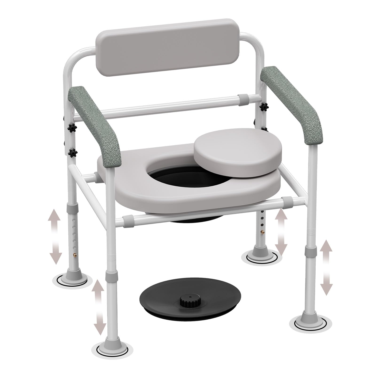 Adjustable Medical Bedside Commode Chair with Padded Backrest, Height Adjustable, Drop Arm Support (Used)