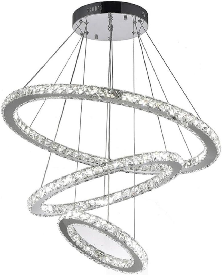 Flashing God K9 Really Crystal Dimmable LED Lighting Rings Chandelier Ceiling Lamp Fixtures Modern Pendant Light, 3000-6500 Kelvin.D7.8"+11.8"+15.7".