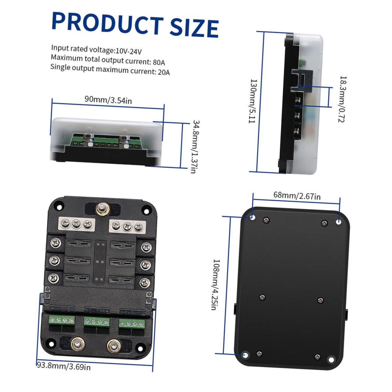 OUNONA Caja De Fusibles Portafusibles Organizador De Fusibles Para Automóvil Indicadores Led Rojo Azul Para Coche Furgoneta Casa Rodante Barco