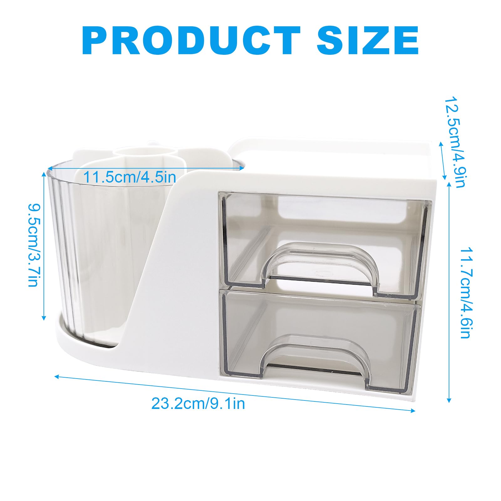 HVIHWI Desk Organiser, 360 Degree Rotating Pen Holder, Desk Organisers Accessories with 2 Drawers - Image 2