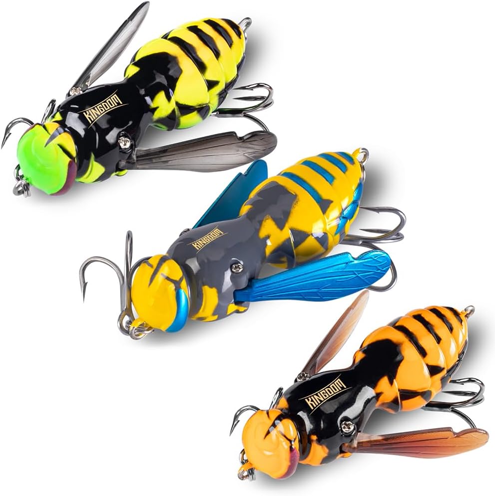Kingdom Wasp Craw Bait Insect Bionic Floating Fishing Lures Swimbaits Hard Artificial Baits Lure for Freshwater and Saltwater Bass Carp Pike Walleye Fishing ABS Material Carbon Steel Three Book Hook