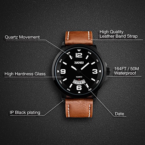 image for cofuo Mens Fashion Dress Analog Quartz Watch with Brown Leather Band U