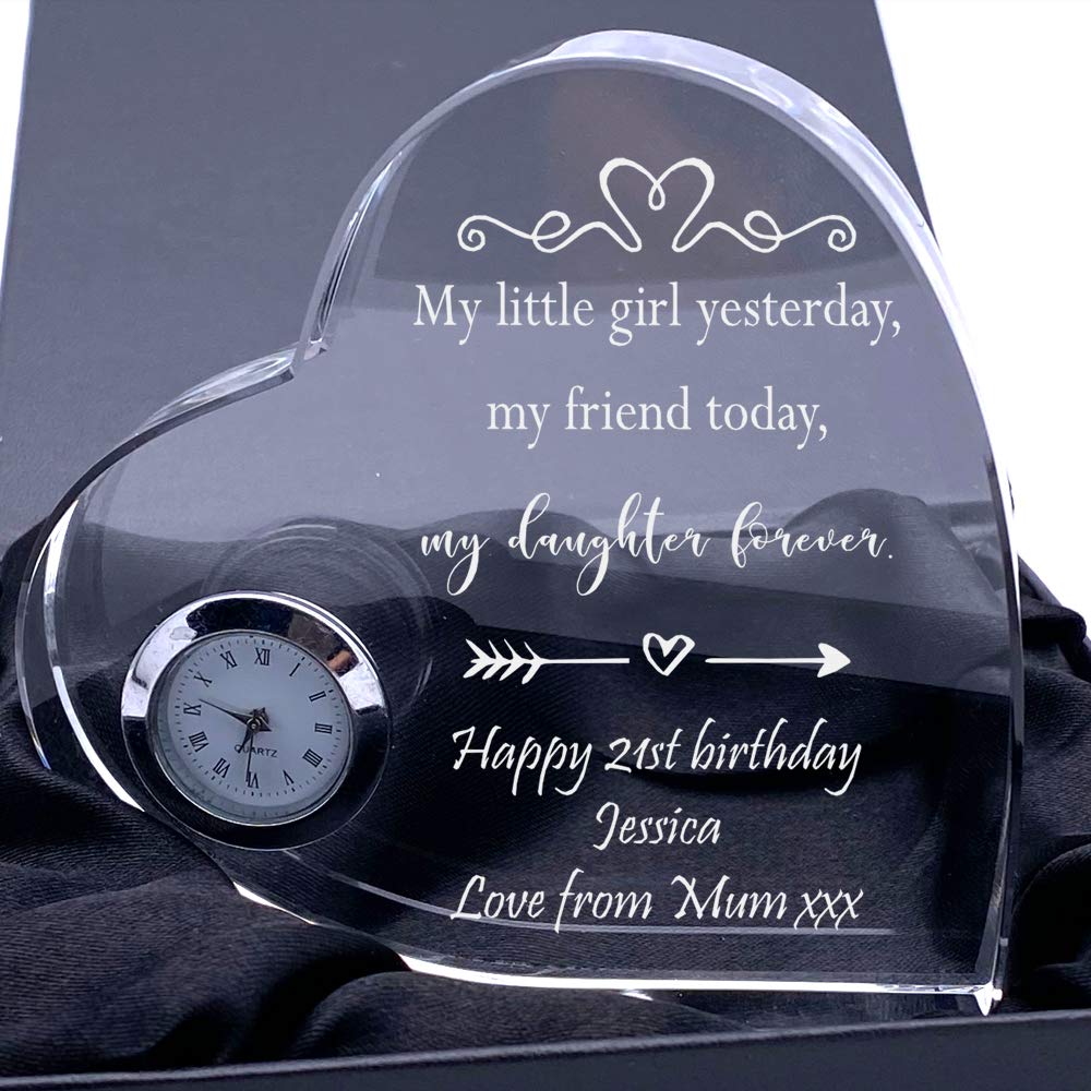 Ukgiftstoreonline Clear Gift For Daughter Personalised Engraved Heart Crystal Glass Clock