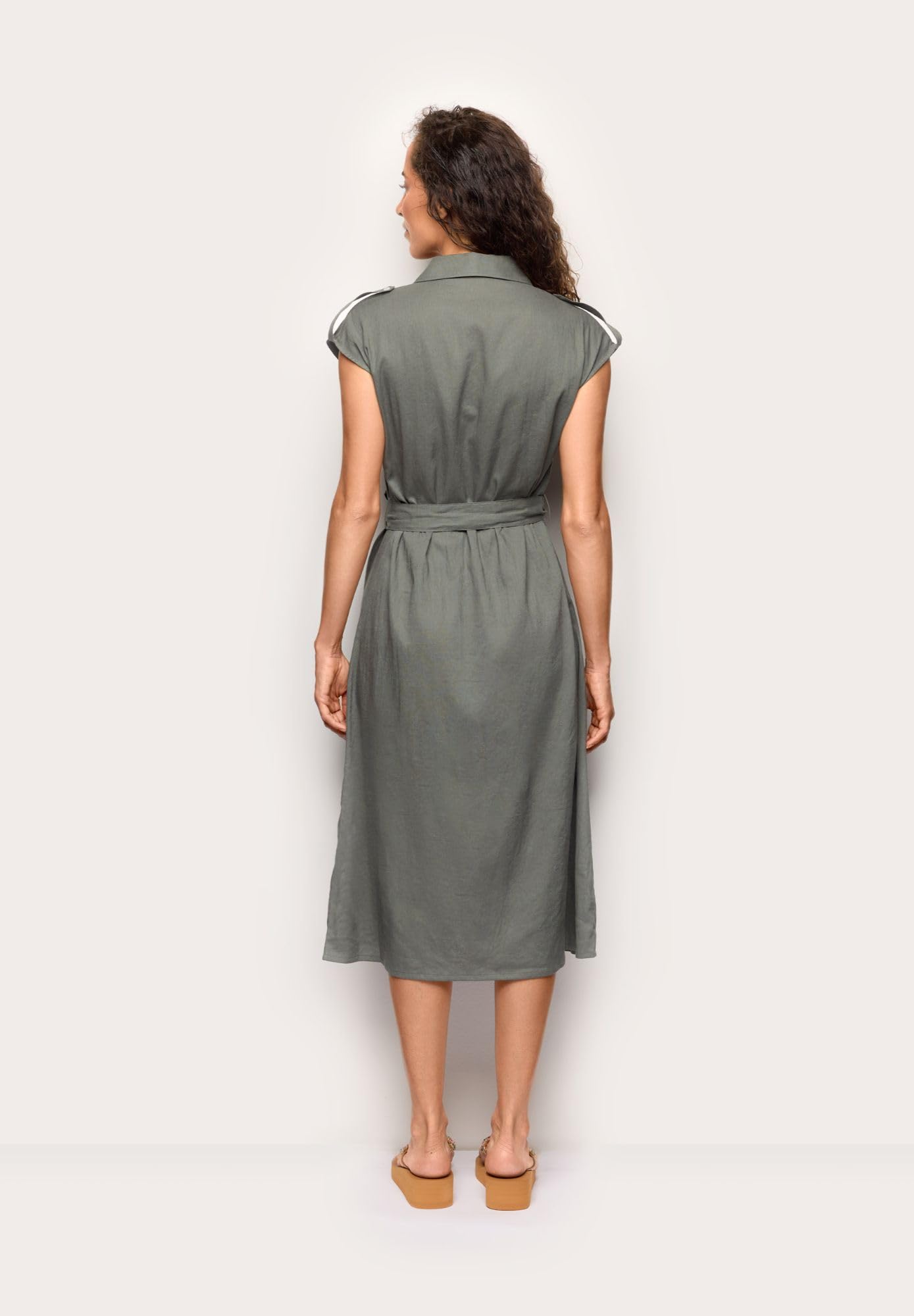 YAMAMAY - Abito Lungo Maniche Corte con Bottoni, Donna, Linen Viscose, monocromo