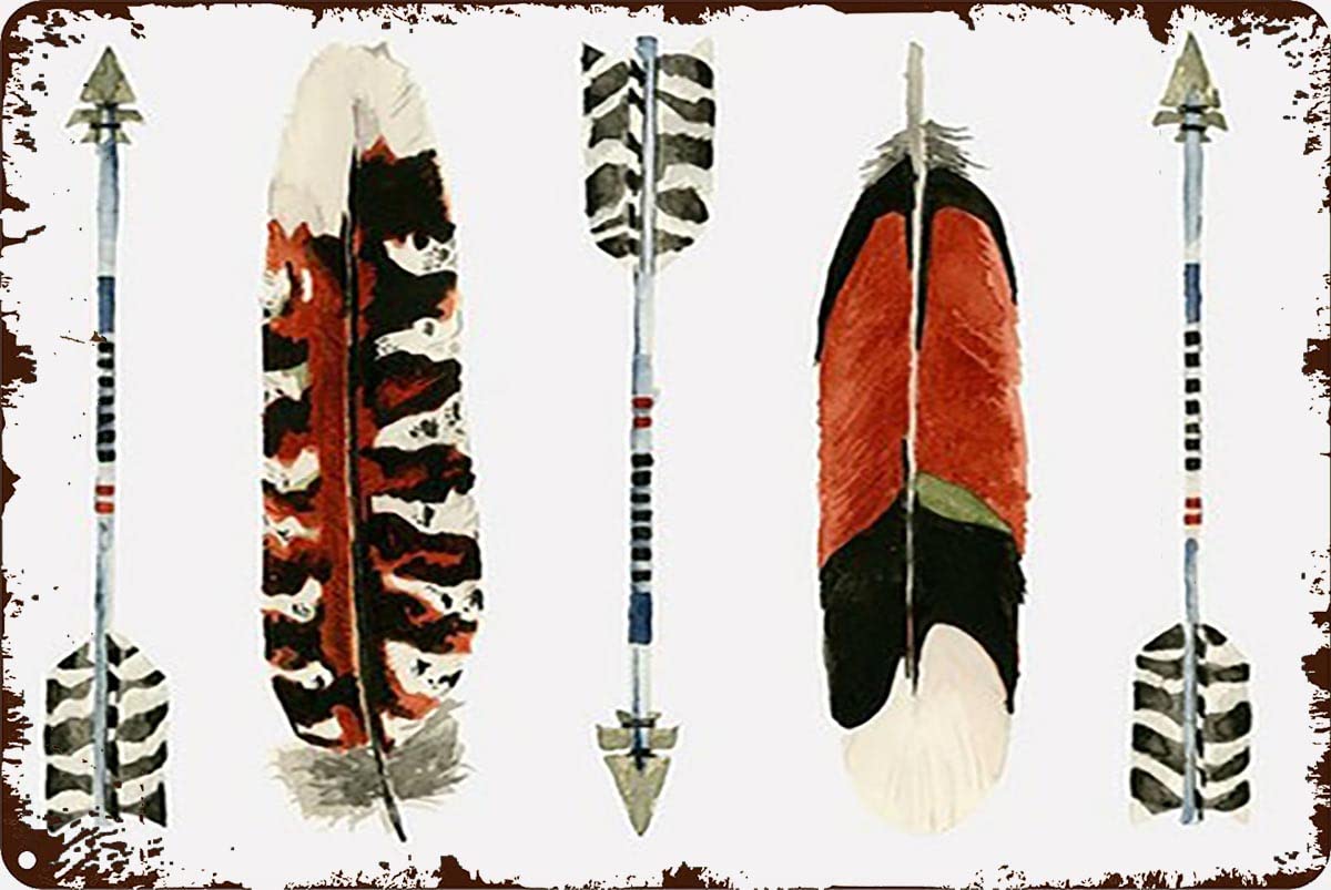 Gift of Native American Feather and Arrow Poster Vintage Metal Sign Plaque Metal Fun Tin Sign Entrance Decoration Gallery Wall Sign 12x16inch