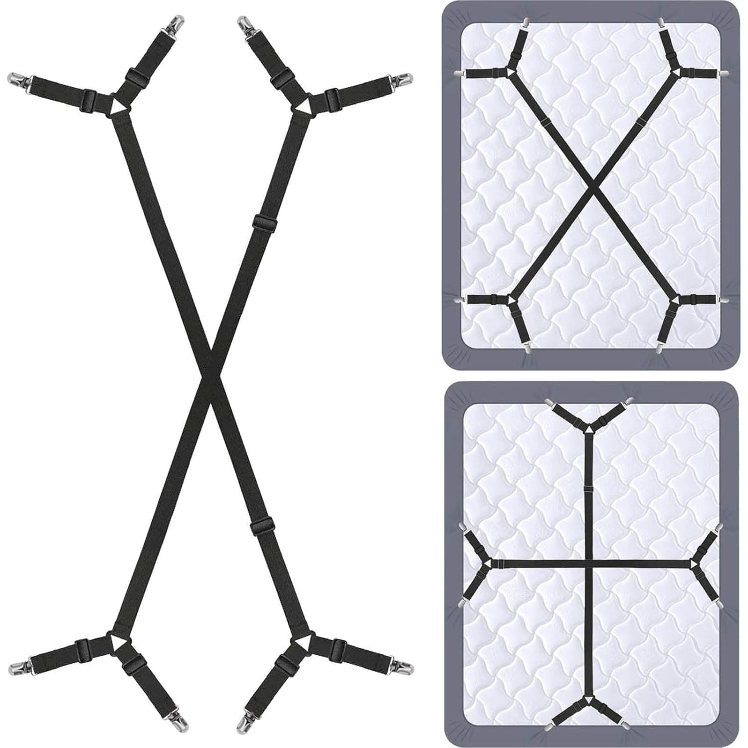 Adjustable Bed Sheet Holder Straps with Heavy Duty Metal Clips | Elastic Mattress Sheet Fasteners | Universal Corner Sheet Grippers | Bed Sheet Keeper for Fitted | Black Pack of 2-picture-15