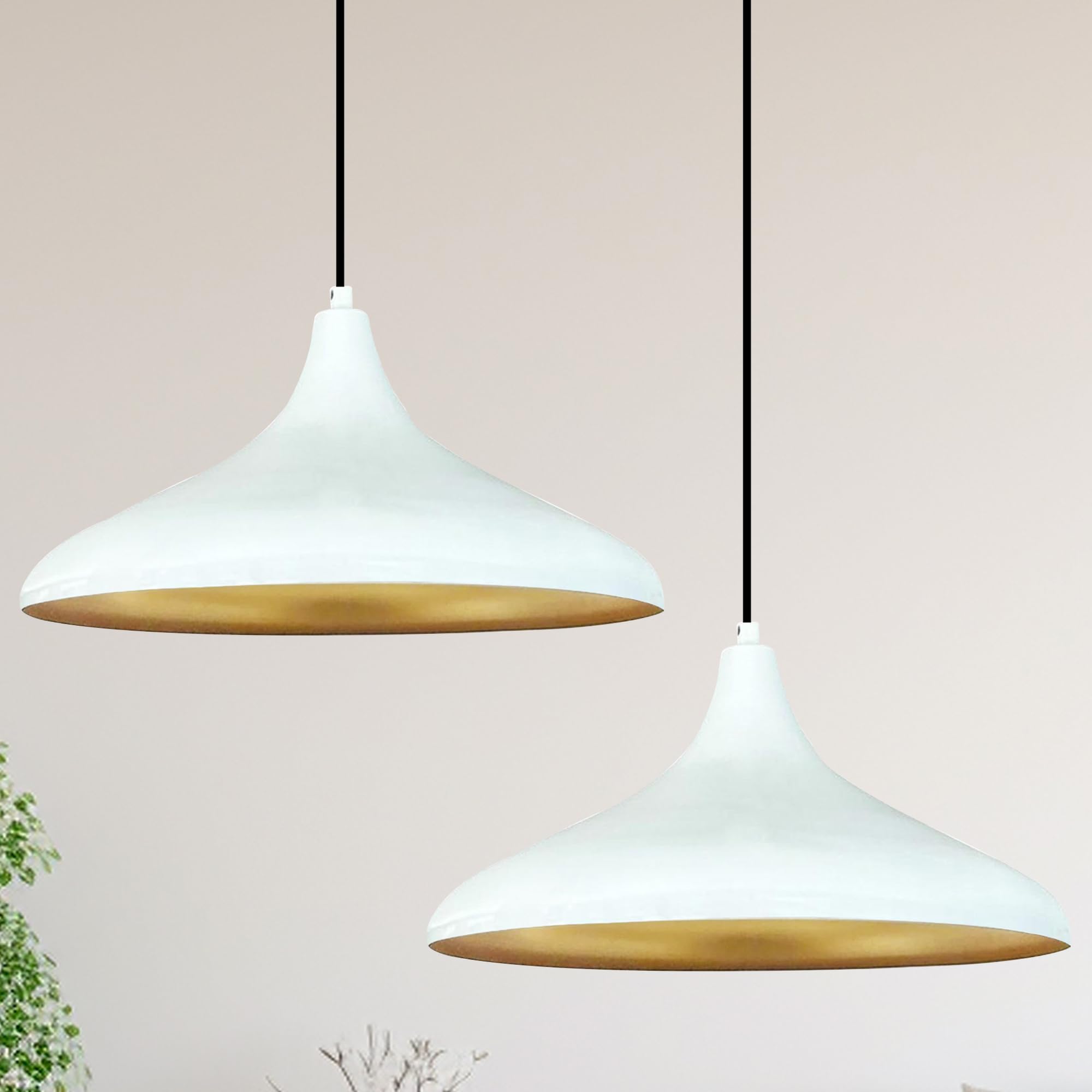 bamyum Champion Set of 2 Vintage Pendant Lights, 35cm Living Room Chandelier, Metal Kitchen Chandelier, E27 Vintage Lamp for Bedroom, Pendant Light for Dining Room, Hallway, White