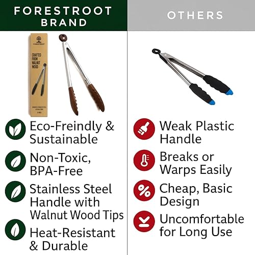 Miniatura 7 de Pinzas de cocina de madera de nogal  Pinzas de madera antiadherentes seguras para ensalada y parrilla de 12 pulgadas para cocinar, servir, asar y
