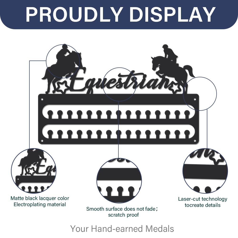 SUPERDANT Porta Medaglie da Parete Equestri Espositore per Medaglie Sportive in Ferro con 30 Gancio Espositore da Parete per Medaglie Organizer da Parete in Metallo Regali per Atleti