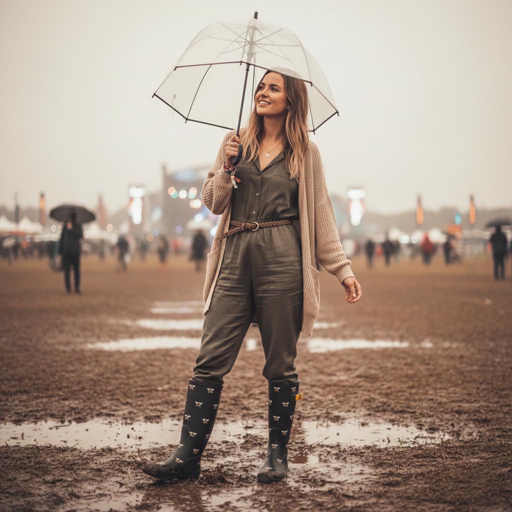 A2Z Damskie kalosze z szerokim dopasowaniem na obcasie gumowa wodoodporna regulowana klamra kalosze do połowy łydki wygodne trwałe kalosze outdoorowe buty przeciwdeszczowe ogród festiwal obuwie UK