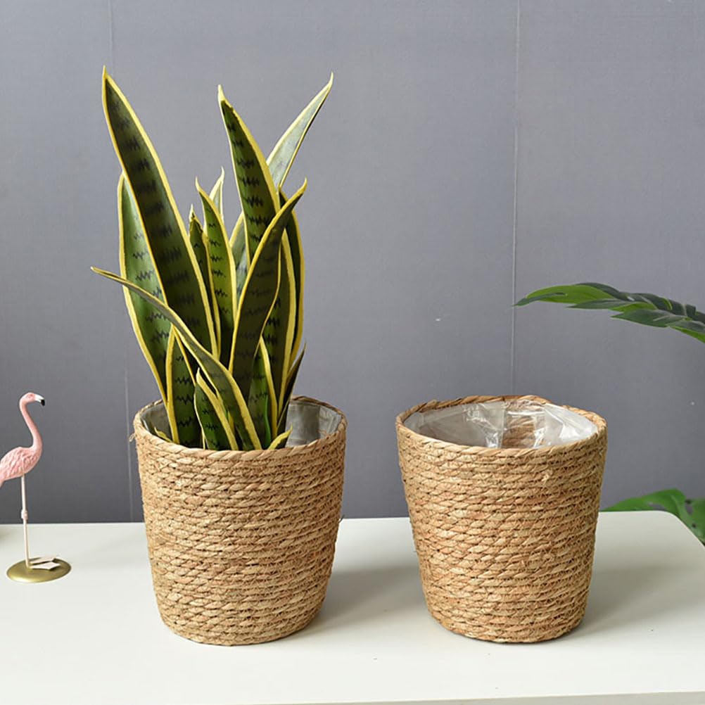 Panier Plante Osier SynthéTique Cache Pot Tissé Doublé Plastique pour IntéRieur ExtéRieur Balcon 8 7X5 9 Pouces Rangement Multifonction