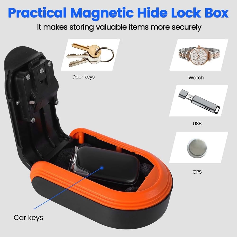 Caja Seguridad con Llave Magnética con Combinación 4 Dígitos para Ocultar la Cerradura Debajo Automóvil, Soporte Magnético para Llaves para Interiores y Exteriores para Viajes.