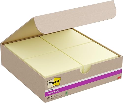Miniatura 3 de Post-it Notas súper adhesivas, amarillo canario, paquete de 16 blocs, 90 hojas por bloc, 2.992 in x 2.992 in, notas extra adhesivas para paredes,
