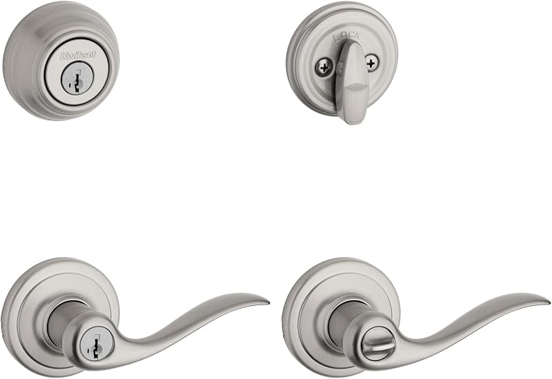991 Tustin Entry Lever and Single Cylinder Deadbolt Combo Pack featuring SmartKey in Satin Nickel, Model Number: 99910-040