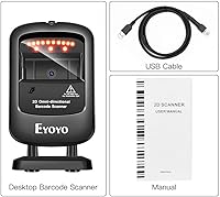 Vista 3 de Eyoyo Escáner de código de barras de escritorio 1D 2D, lector de código de barras con cable USB omnidireccional manos libres, captura códigos