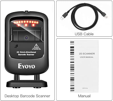 Eyoyo 1D 2D Desktop Barcode Scanner, Omnidirectional Hands-Free USB Wired Barcode Reader, Capture Barcodes from Mobile Phone Screen, Automatic Image Sensing for Supermarket Library Retail Store