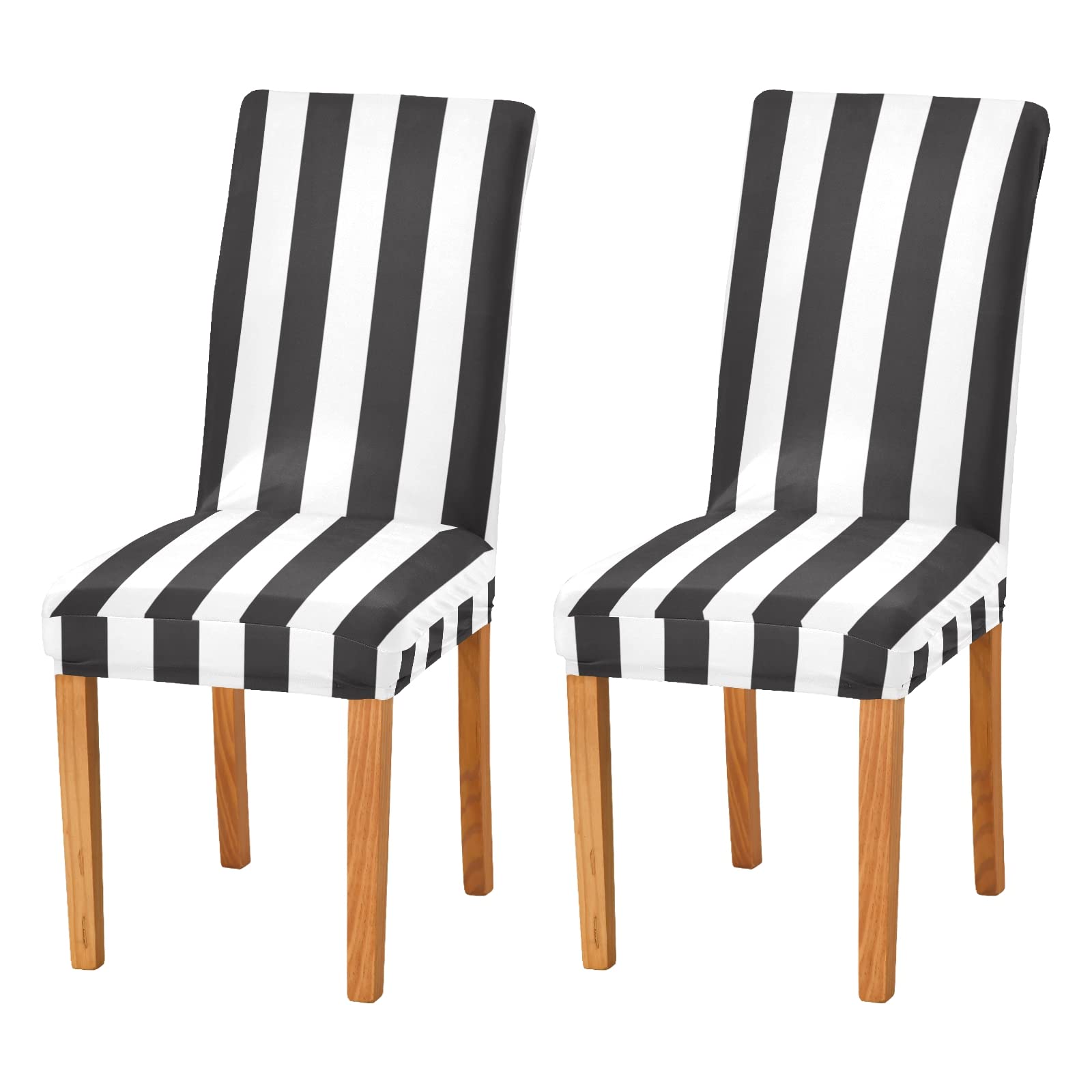 Housse De Chaise Rayures Noir Et Blanc EVIUS - Tissu Élastique Pour Salle à Manger