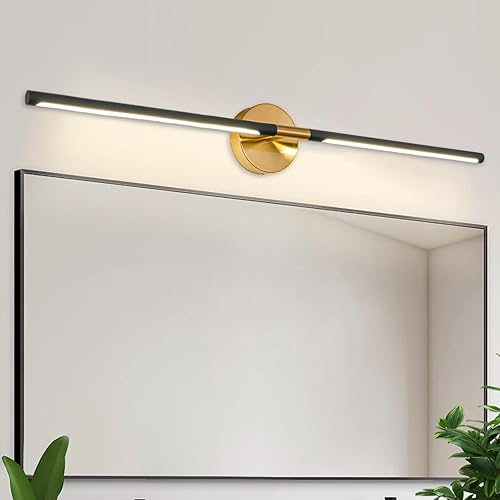 Miniatura 8 de LINSEEDS Moderna lámpara de baño sobre el espejo, barra de luz LED giratoria de 360 de 23.6 pulgadas, negro y dorado, modernas luces regulables para
