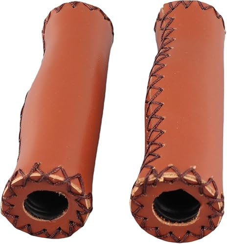 Miniatura 7 de Puños de bicicleta marrones de cuero marrón para bicicleta, esponja de PU, 1 par cosido a mano Pu bicicleta manillar manillar agarres con enchufe