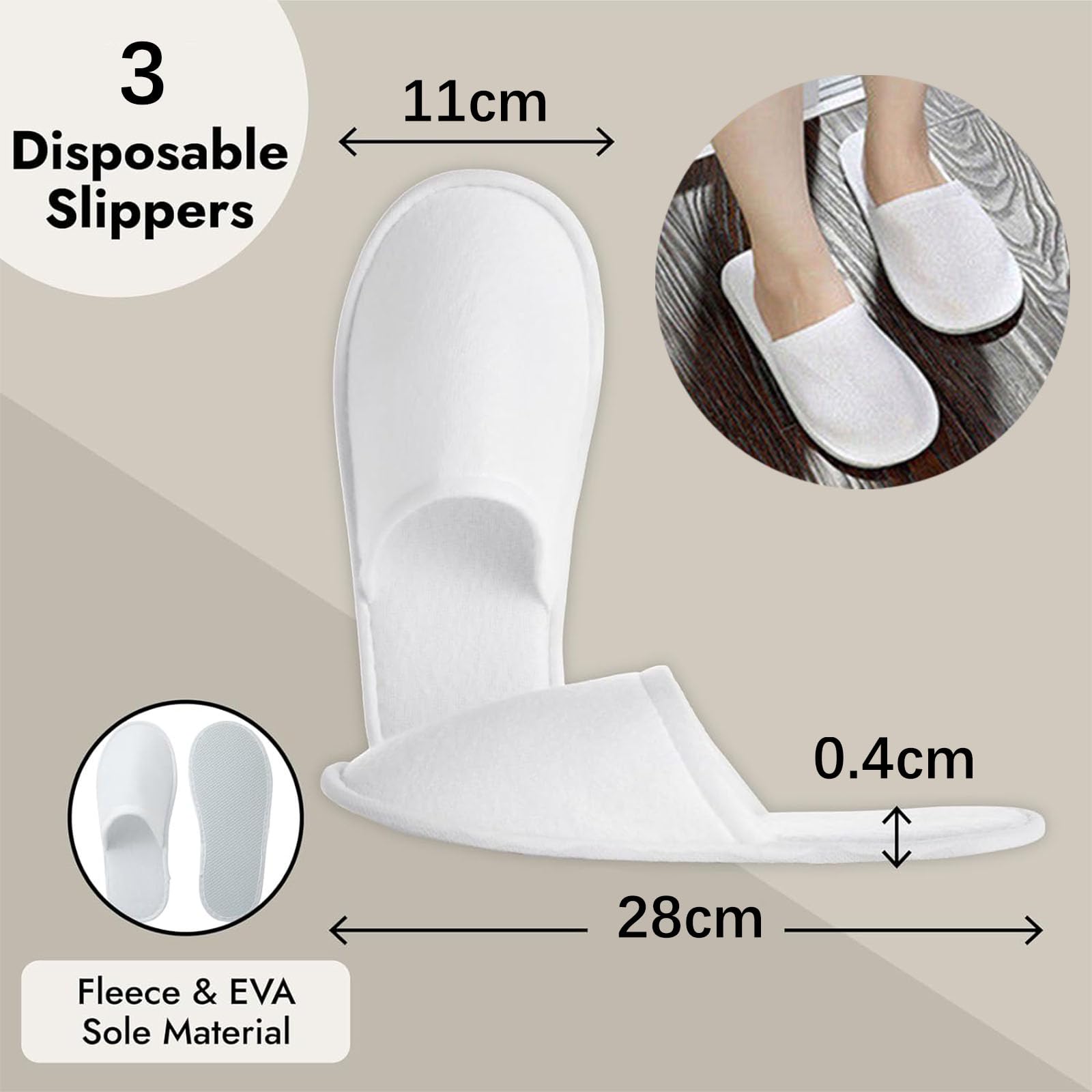Pantofole Hotel, Pantofole Chiuse Hotel, 3 Paia Pantofole Usa E Getta Ospiti Antiscivolo, Pantofole d'albergo, Ciabatte Monouso Ospiti, Pantofole SPA, Ciabatte Sposa Bianco(Taglia Eu 37-43, Bianco)