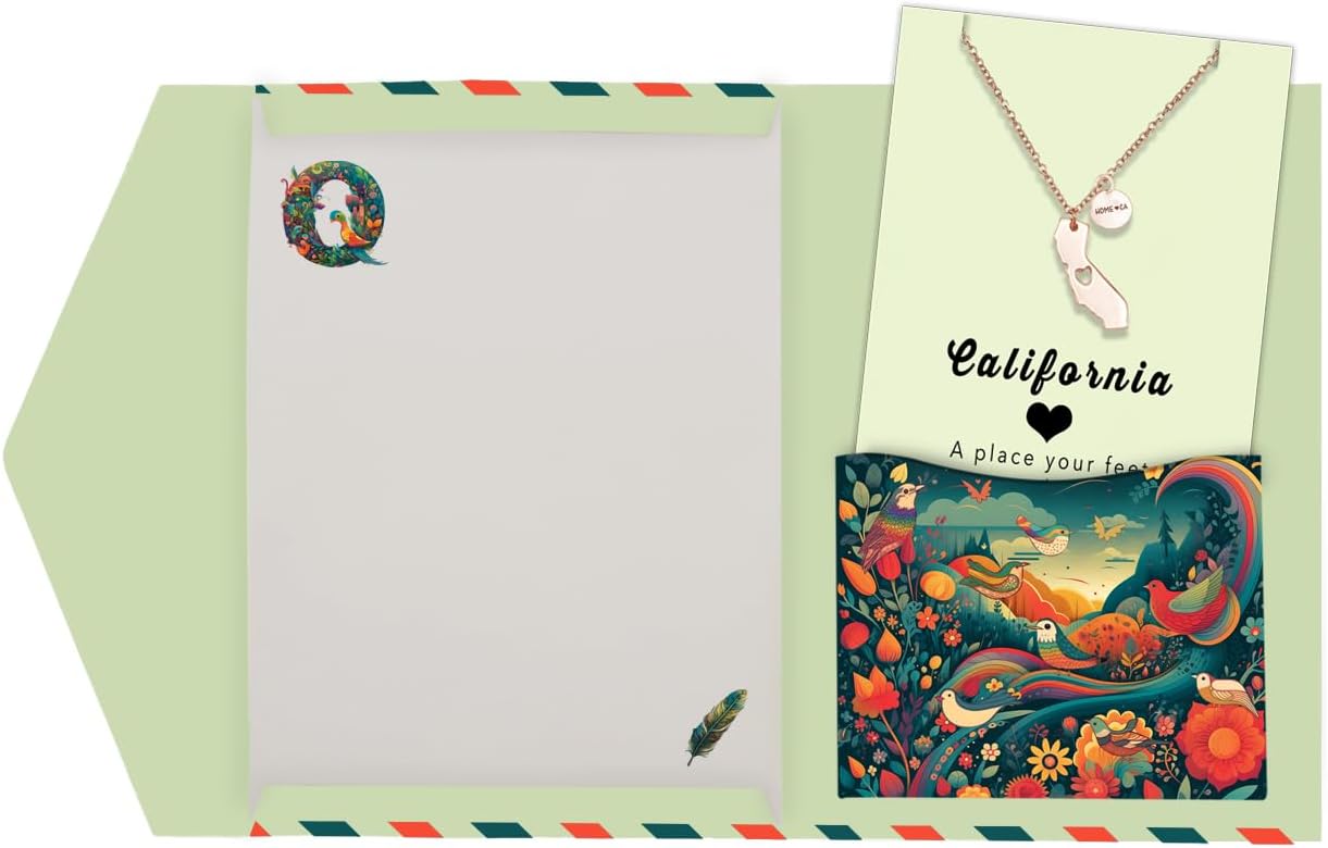 quan jewelry California State Necklace, Handmade California Map Pendant Charm, Inspirational Necklace with Greeting Card