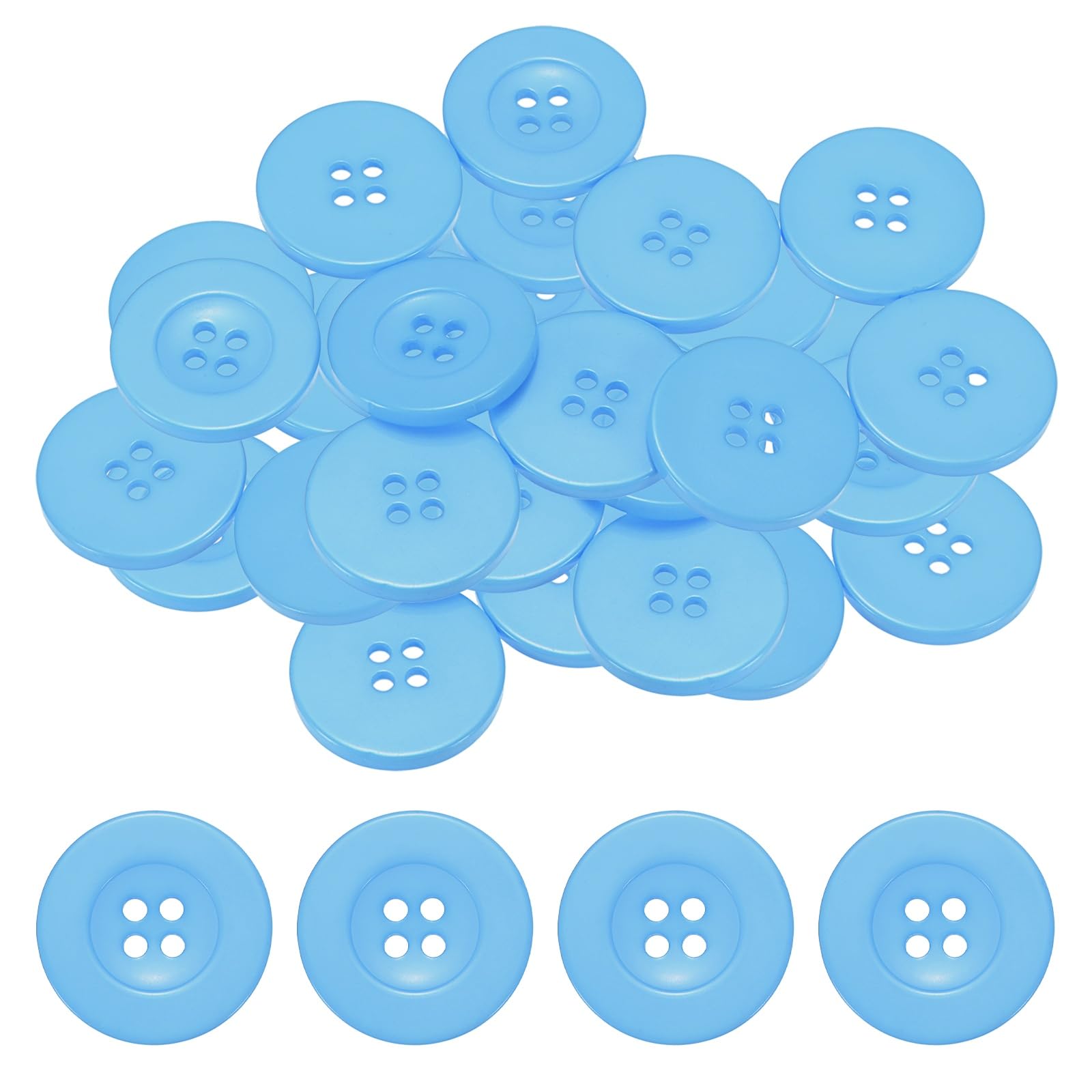TIXIPEM Sewing Buttons [50pcs] - 1.2 Inch/ 30mm 48L Resin Round Flat 4-Hole Craft Replacement Buttons for Coats & Sewing Clothing & DIY - [Sky Blue]