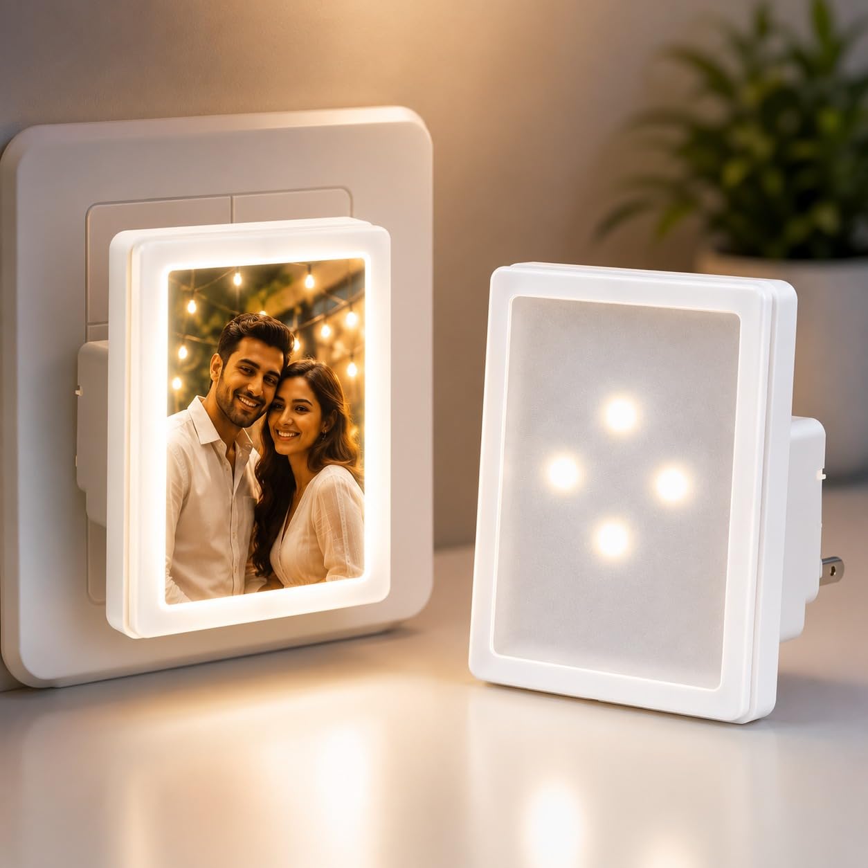 Custom Photo Night Light Personalised LED Plug-in Frame Lamp | Warm White LED, Plug & Play, Personalised Photo, Wall Night Light, Couple & Family Use-image-3