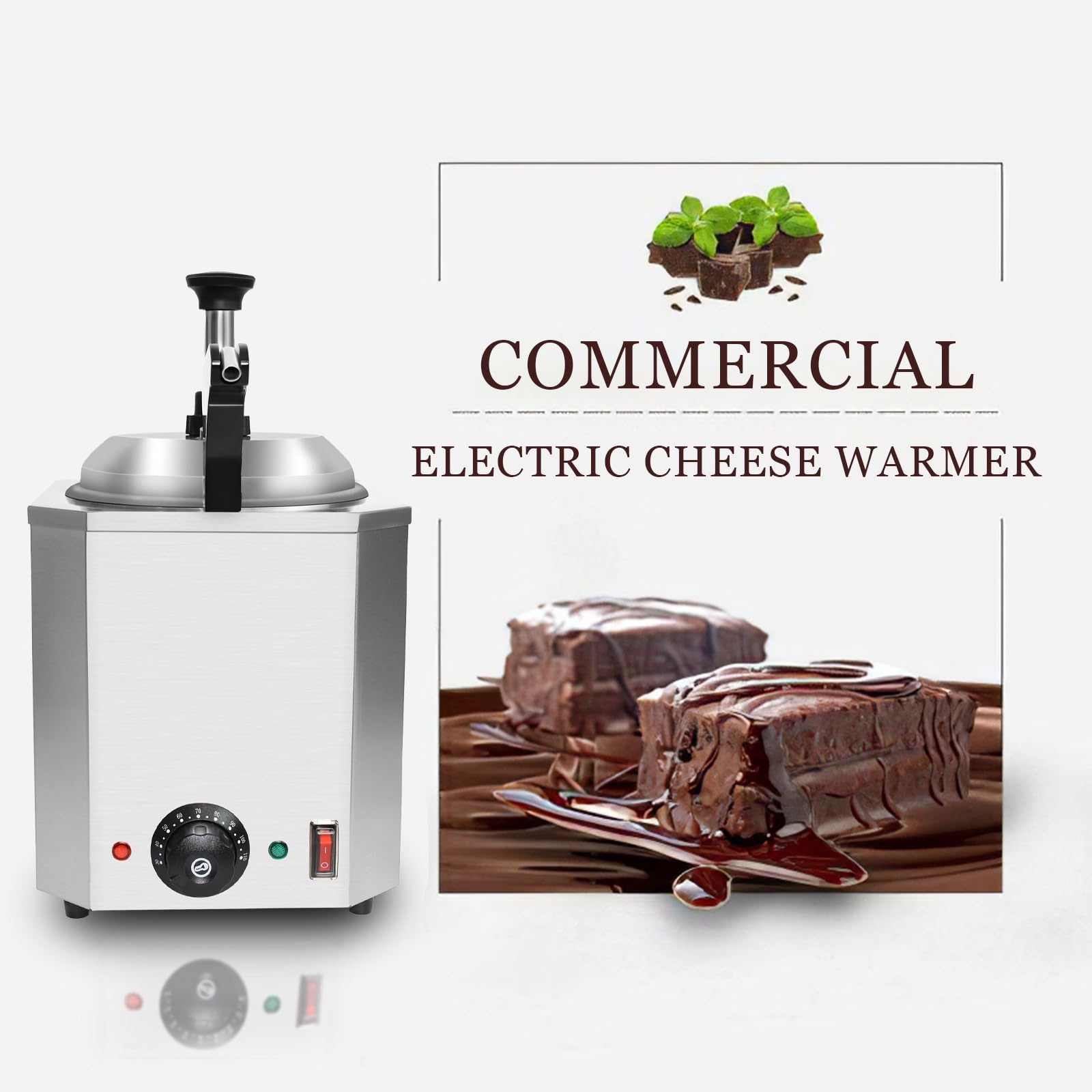 Dispenser di formaggio con pompa, 2,4 Qt Hot Fudge Warmer, riscaldatore commerciale per salse alimentari, temperatura regolabile 30-110 ℃ per riscaldare varie salse