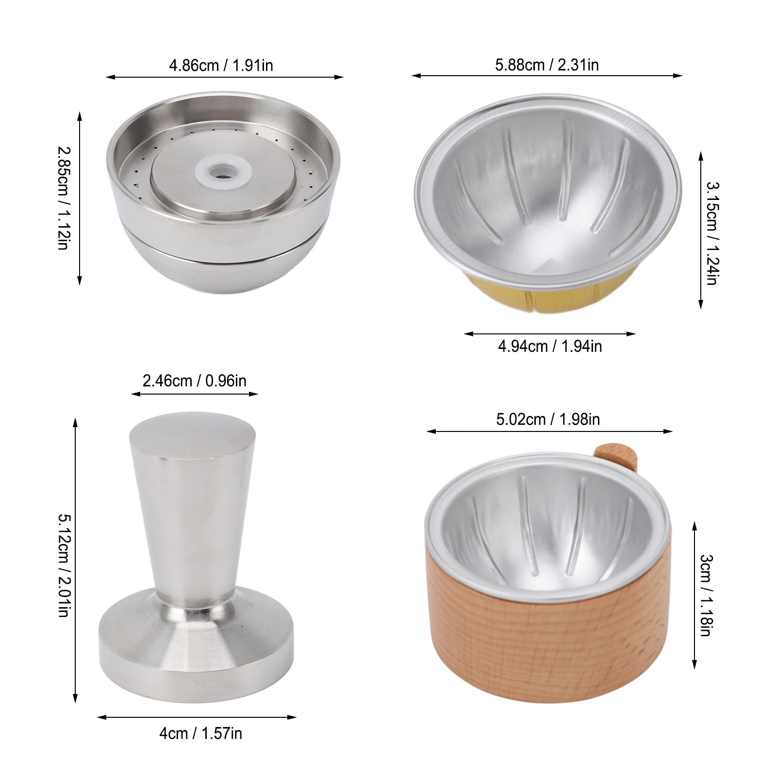 Juego de Tazas Cápsulas de Café Reutilizables para VERTUOLIN con Soporte de Madera y Tamper 80ml 150ml 230ml