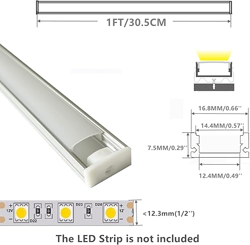 Miniatura 2 de THMOOTHER Difusor de canal en U de tira LED, paquete de 6 unidades de 1 pie, 0.669 x 0.295 in montado en superficie de aluminio con resistencia a