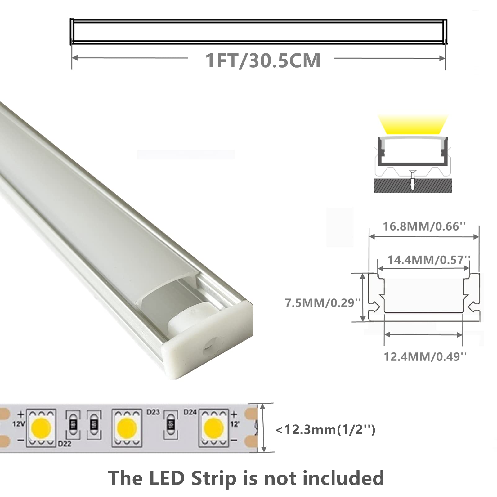 THMOOTHER Taśma LED dyfuzor kanałowy U, 6 sztuk, 17 x 7,5 mm, montowana powierzchniowo aluminiowa szyna z odpornością na promieniowanie UV, mleczna osłona, montaż podtynkowy, niski profil z dwustronną