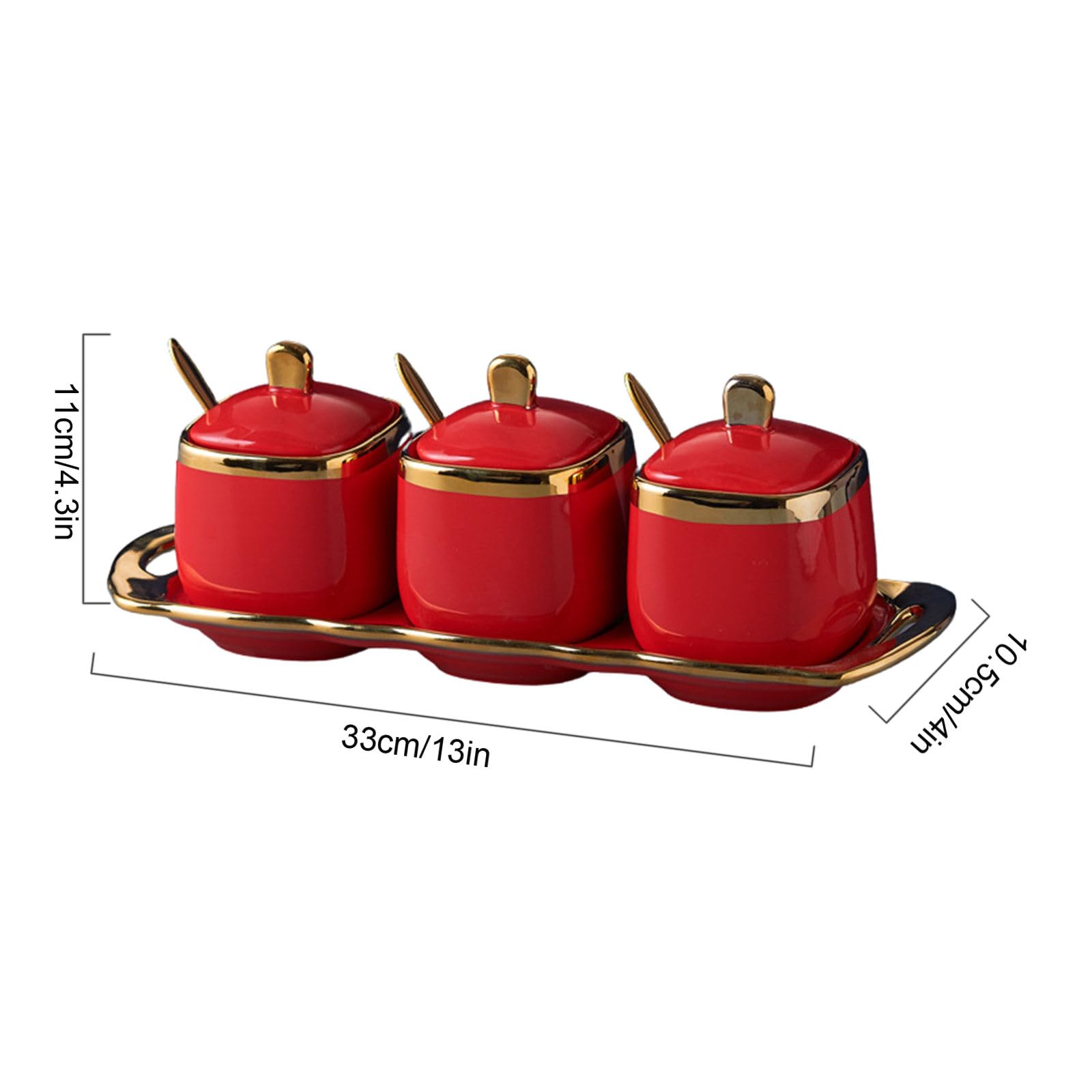 Zuccheriera con coperchio e cucchiaio, set di 3 zuccheriere, barattoli per spezie, sale e condimenti (rosso, 226,8 g)