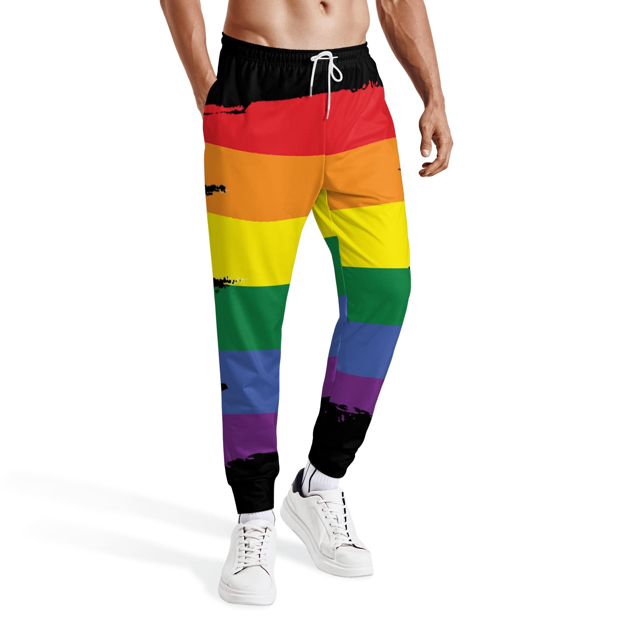 ISMV Colorful Rainbow Gay Pride Men's Sweatpants Jogger Pants Drawstring Running Pants Medium