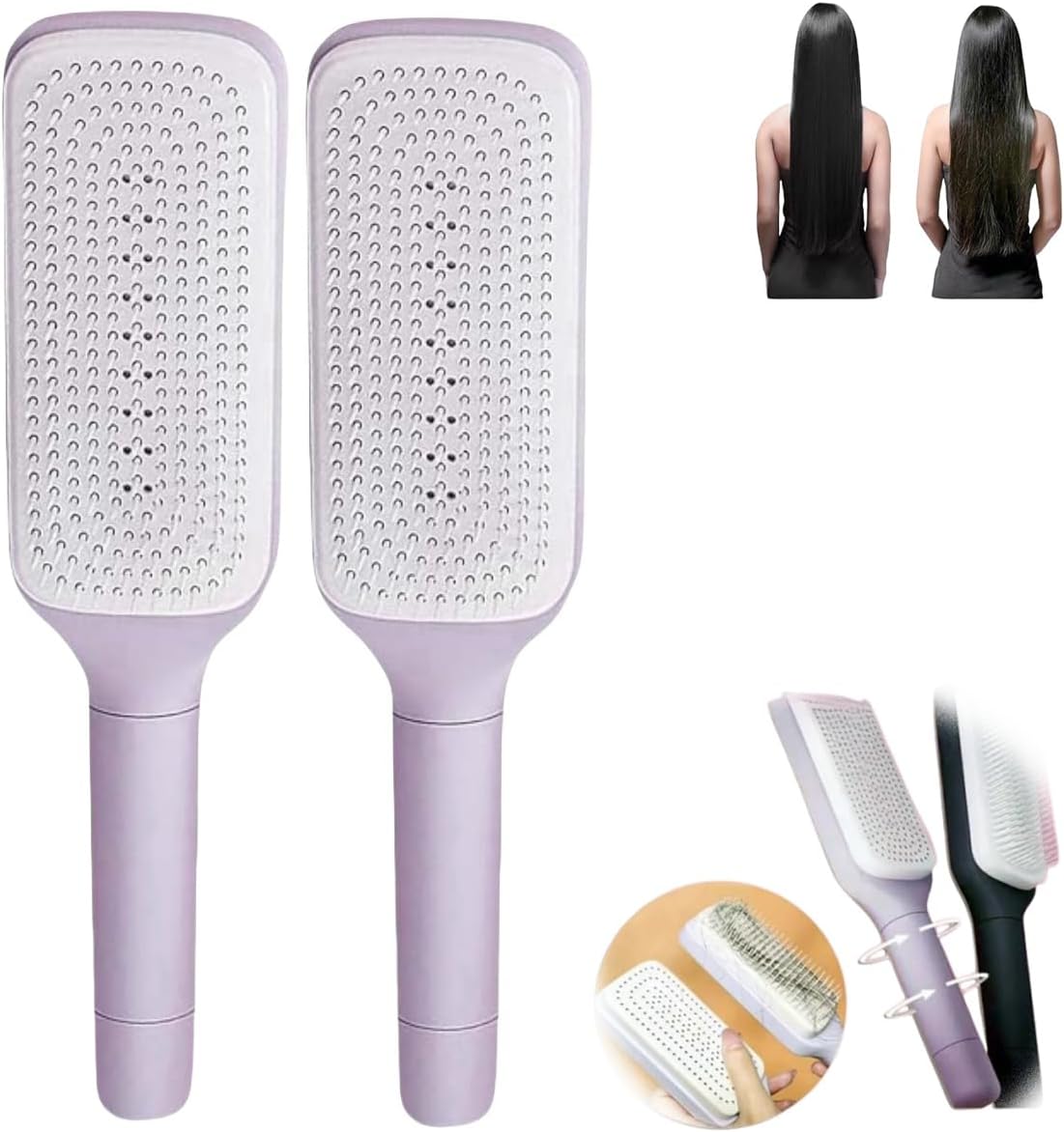 セルフクリーニングヘアブラシ、ヘアブラシ、ワンクリッククリーンヘアブラシ、格納式毛付き、静電気防止マッサージコームブラシ、クリーニン