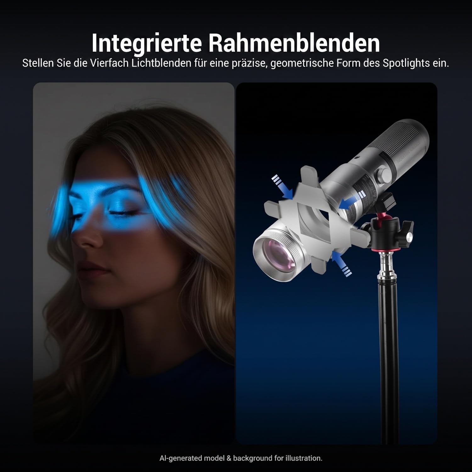 NEEWER Basics Spotlight konischer optischer Snoot, nur für FL10/FL20/FL10P Fotografie Taschenlampe, 4 Fach hellerer Projektoraufsatz mit einstellbarem Fokus, 30° Abstrahlwinkel, 20 Metall Gobos, LS01