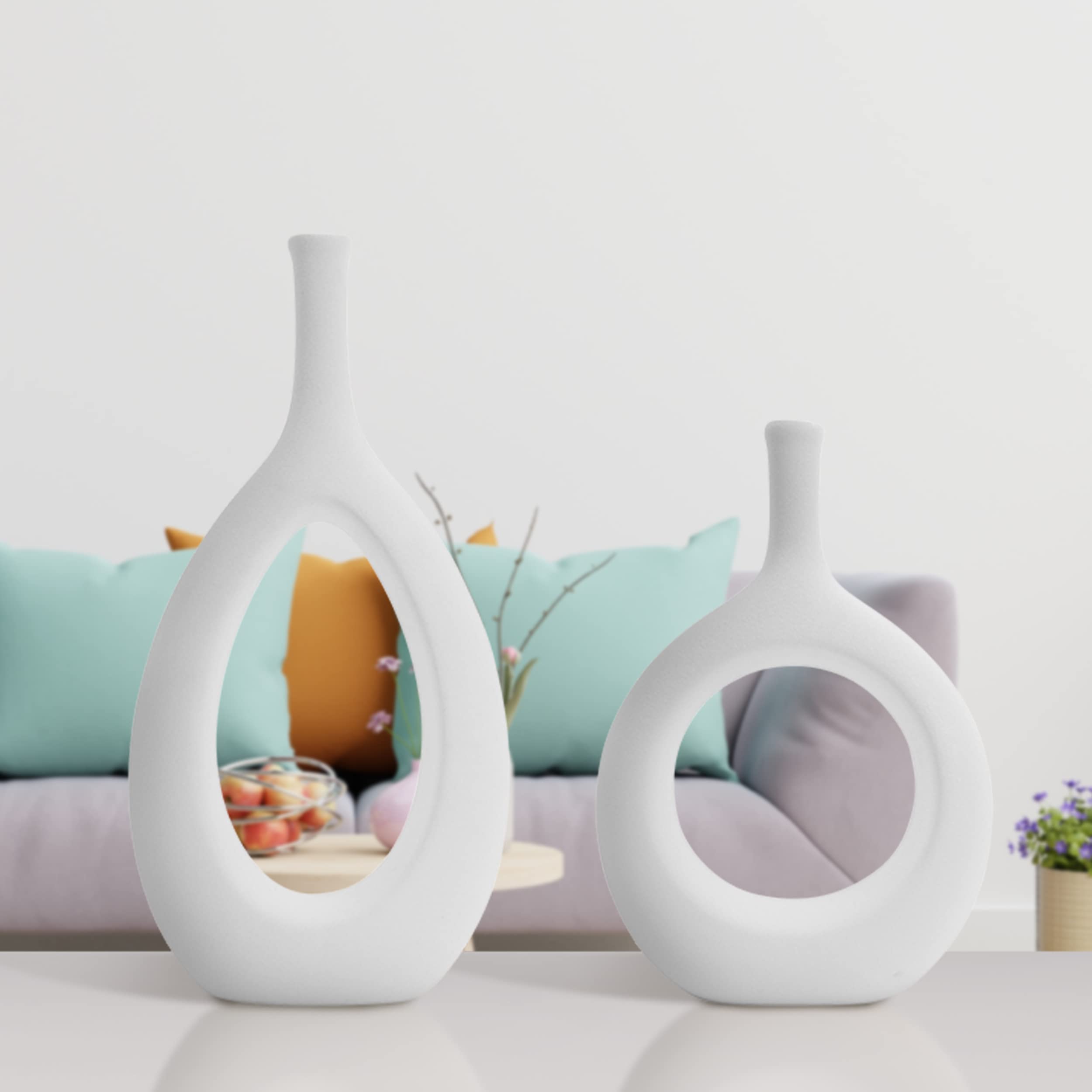 Amazon.co.jp: 白い花瓶、装飾用のセラミック花瓶、フラワードーナツ