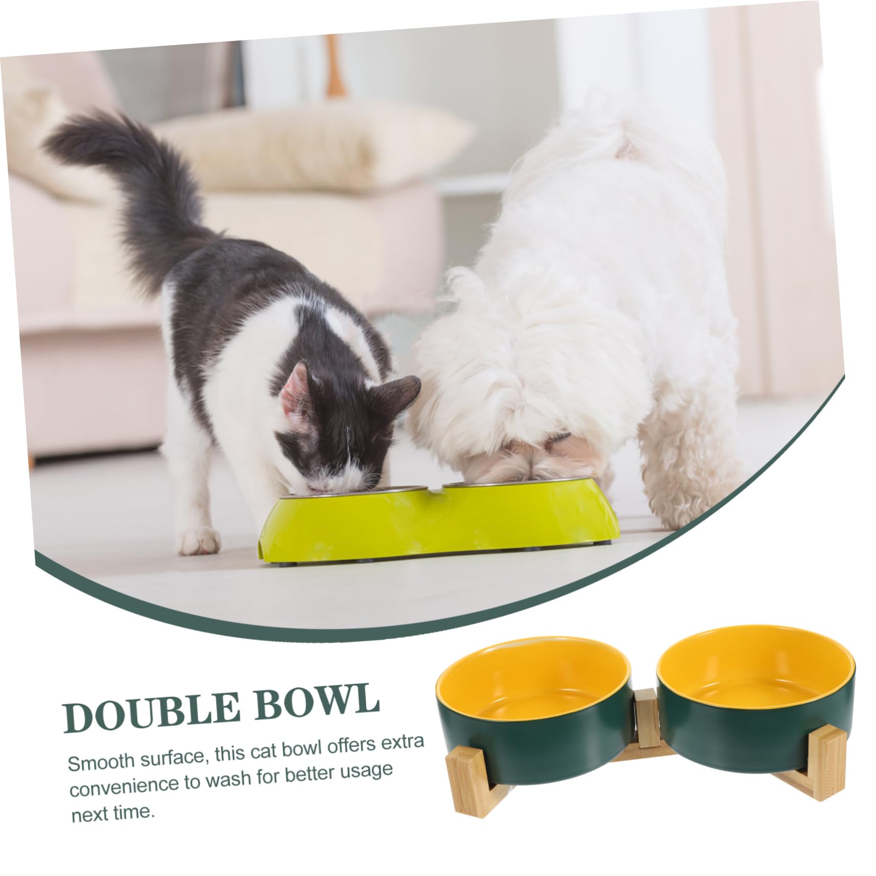 Sosoport Cuenco De Cerámica Bicolor con Soporte De Madera Comedero Práctico para Gatos y Gatitos