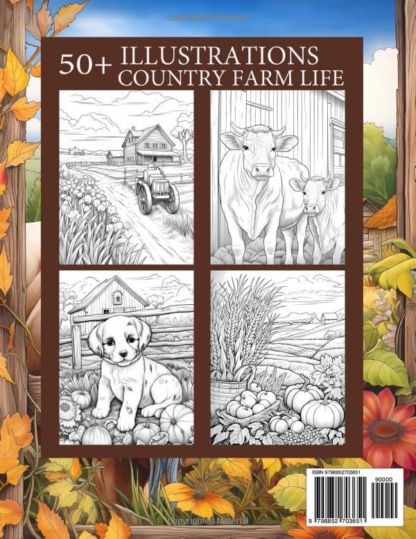Country Farm Life Coloring Book: Charming Country Farm Scenes, Rustic Farmhouse, Farm Animals And Relaxing Nature Landscape For Adults - Image 2
