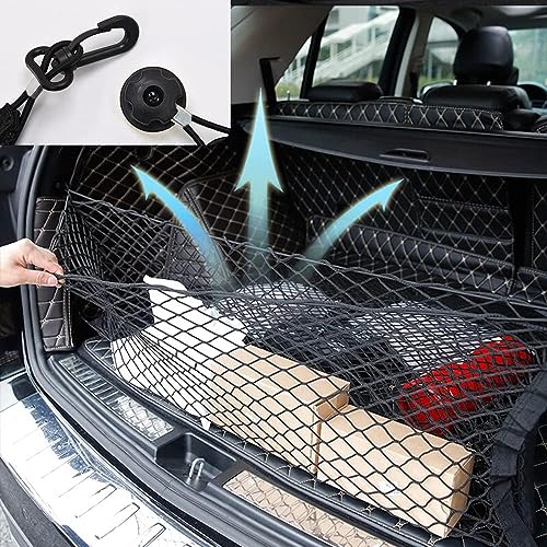 mobumeia Gepäcknetz Auto, Kofferraumnetz 110 x 40cm Mit 4 Karabinern Und 4 ABS Kunststoffschnallen, Super Elastisch Für Die Meisten Autos