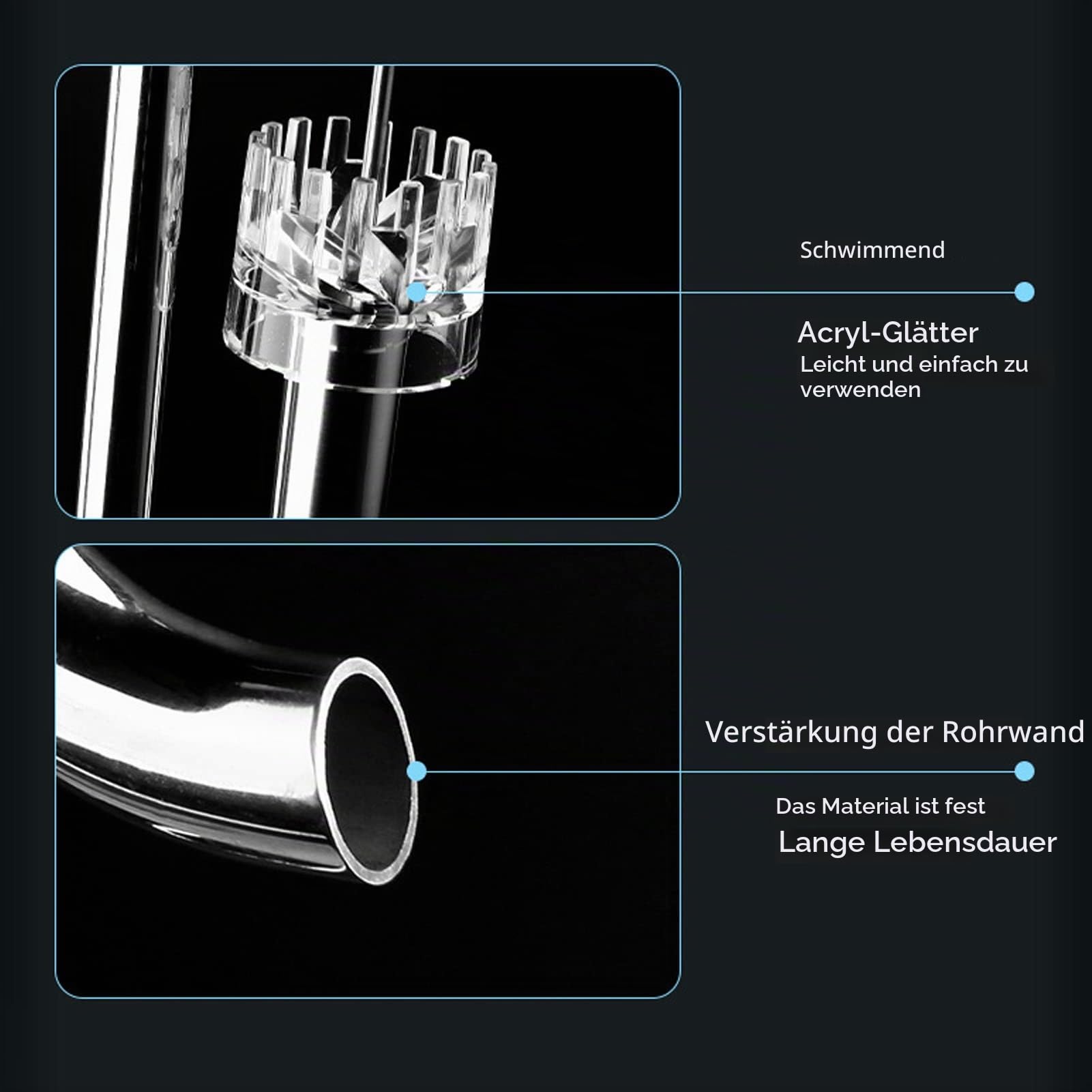 Qcwwy Aquarium Metal Lily Pipe, Edelstahl-Oberflächen-Skimmer-Zufluss-Abfluss-Rohr-Set Entfernt Oberflächen-Schaum-Rohr mit 2 Acryl-Haltern für Bepflanzte Aquarien (16mm/0.63in)